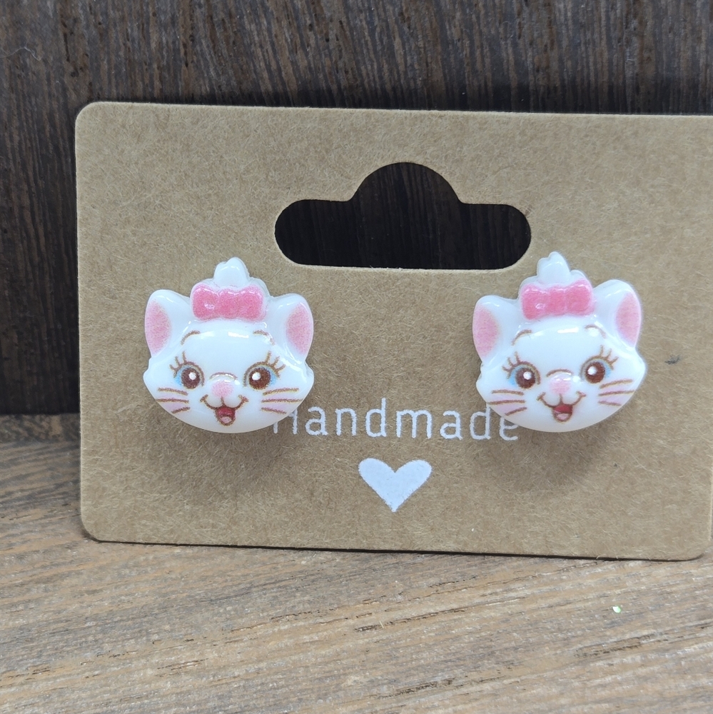 Disney Marie Earrings Pierced The Aristocats Stud Jewelry Light Weight Handmade